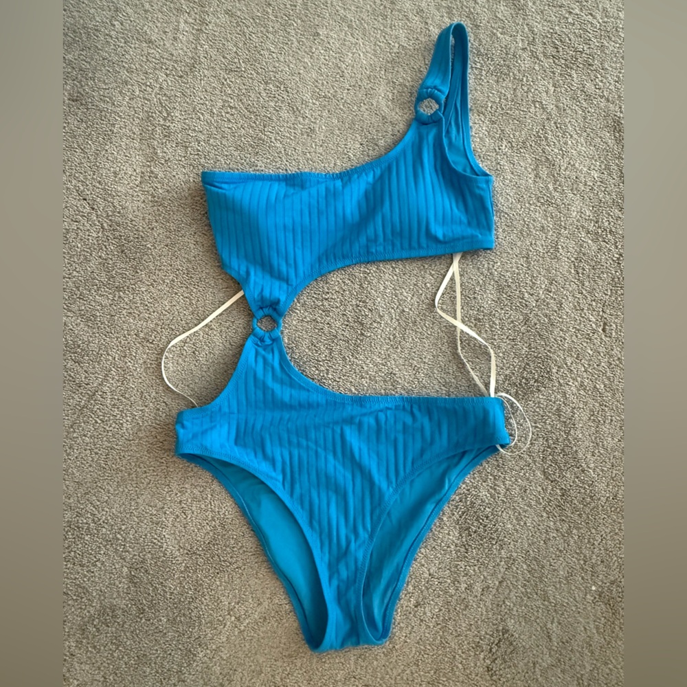 Aerie Blue One-Shoulder Cutout One Piece